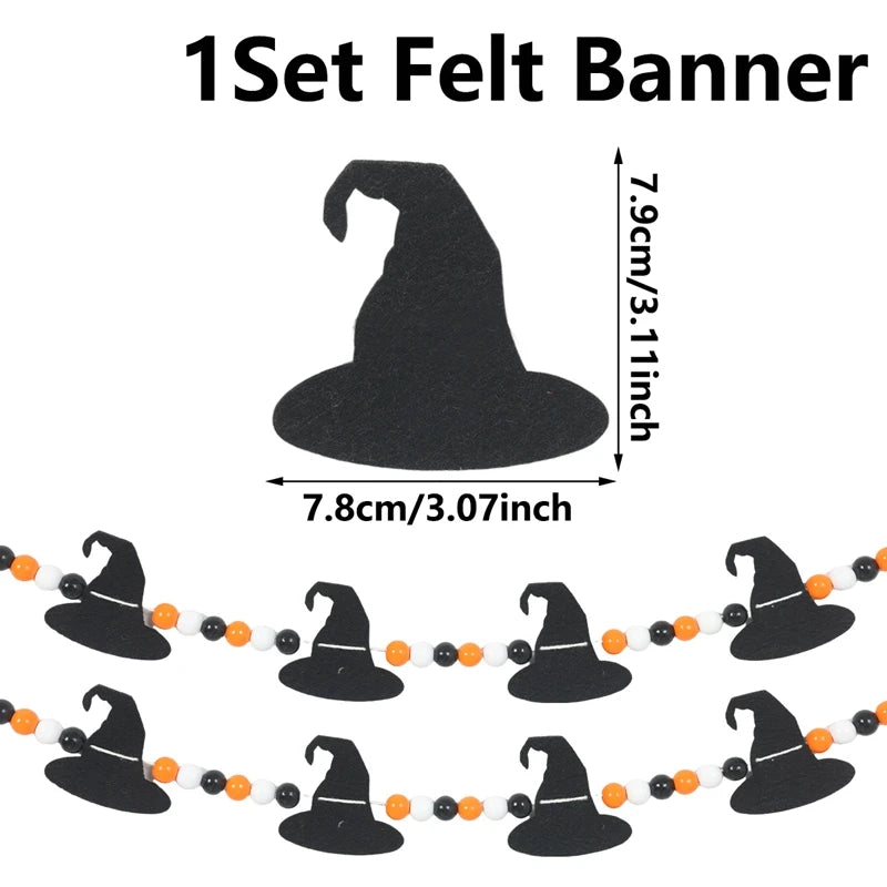 Halloween Pumpkin Bat Banner Garland Halloween Party Decorations Kids Halloween Non-Woven Banner Trick or Treat Party Supplies