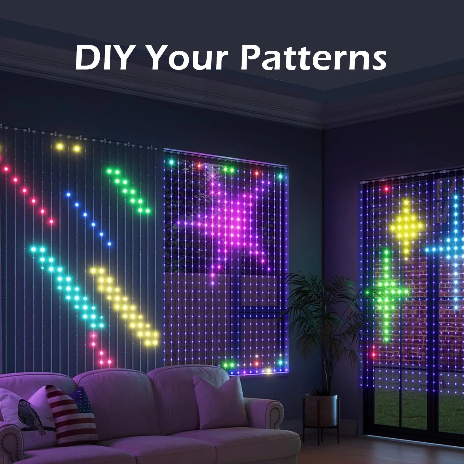 APP Control Smart LED Curtain Lights Sting USB 5V Fairy Light DIY Text Pattern Display for Room Outdoor Garden Christmas Decor