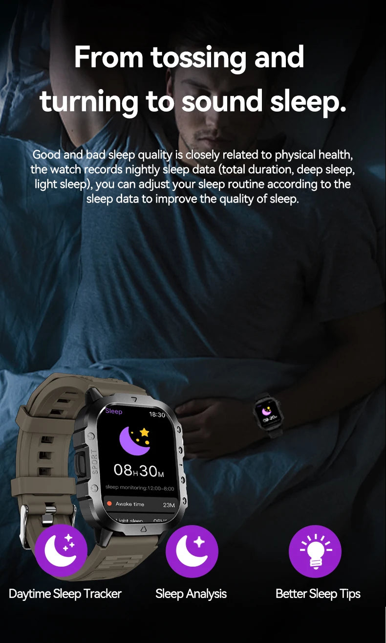 LAXASFIT Outdoor Sports Smart Watch 2.01 inch HD Screen LED Flashlight Bluetooth Talking Smart Watch Men Women Holiday Gift