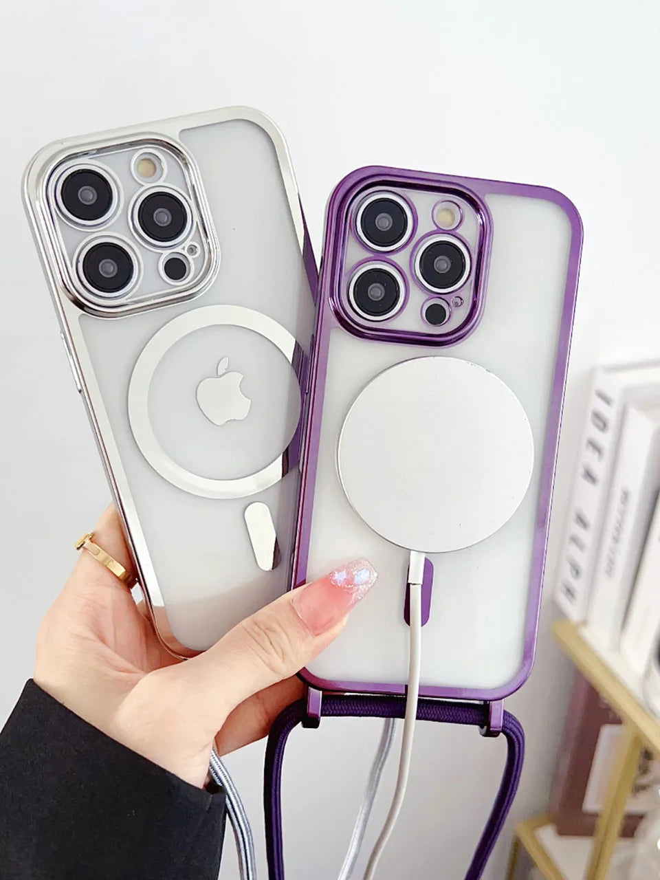 Luxury Phone Charm Strap For Magsafe Magnetic Case For iPhone 15 14 13 12 11 Pro Max 15 Plus Wireless Charging Cover Hange Rope