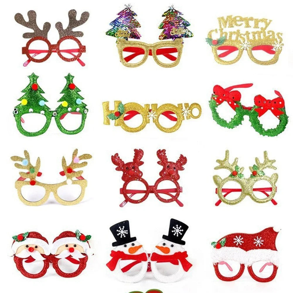 12pcs Christmas Glasses Santa Claus Xmas Tree Elk Paper Glasses Frame Photo Prop Christmas Decorations Navidad Kid Gifts