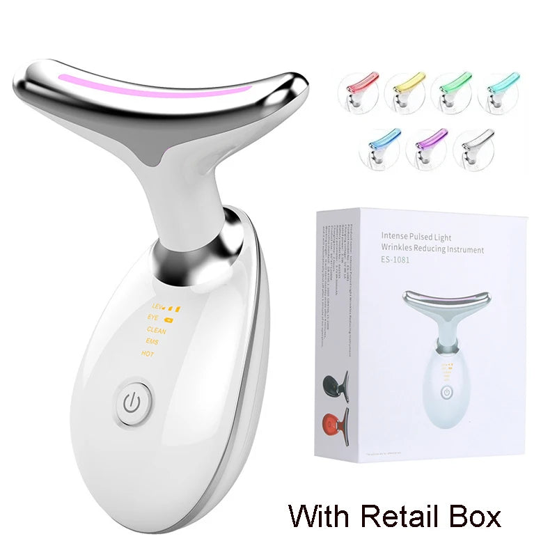 EMS Neck Facial Massager Lift Seven Colours LED Photon Therapy Vibration Face Beautify Anti Wrinkles Tightening Skin Care Device