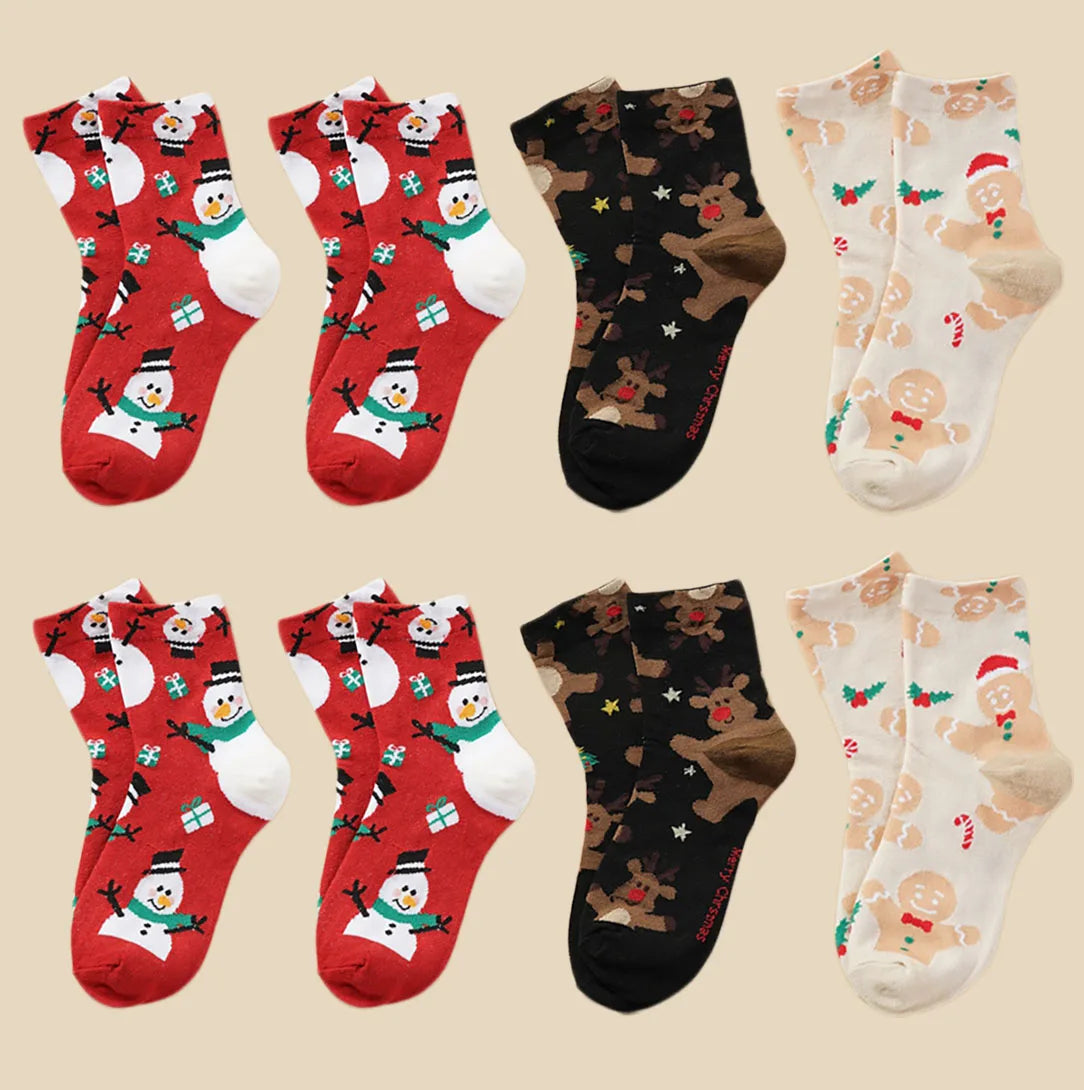 8 Pairs/Set Cute Christmas Socks Cotton Breathable Fashoin Funny Middle Tube Sock Comfortable Casual Warm Winter Gift Socks