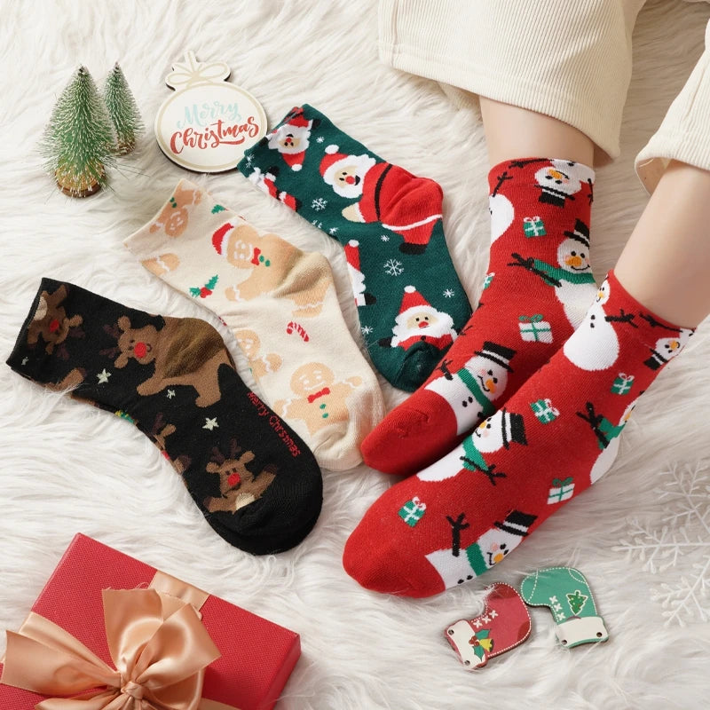 8 Pairs/Set Cute Christmas Socks Cotton Breathable Fashoin Funny Middle Tube Sock Comfortable Casual Warm Winter Gift Socks