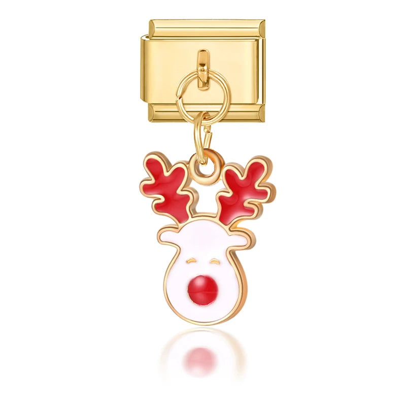 2025 New Original Christmas Tree Santa Claus Italian Charm Links Fit 9mm Bracelet Stainless Steel Jewelry Making Christmas Gift