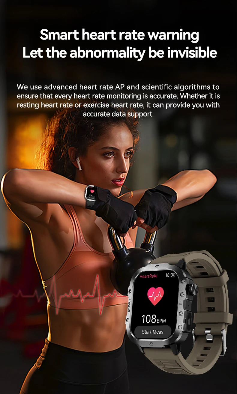 LAXASFIT Outdoor Sports Smart Watch 2.01 inch HD Screen LED Flashlight Bluetooth Talking Smart Watch Men Women Holiday Gift