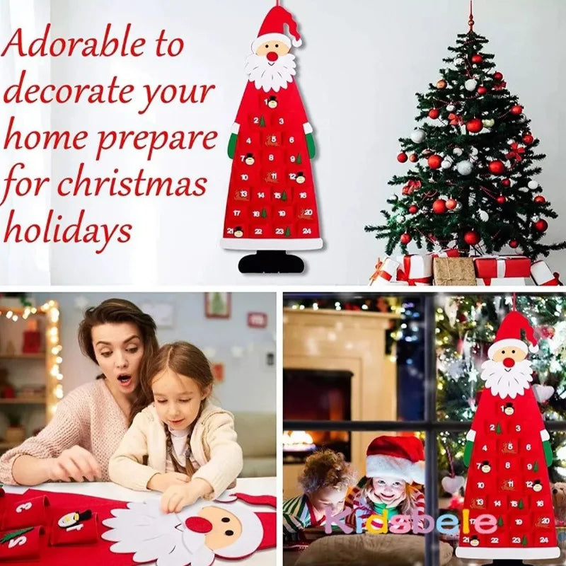 Felt Pendant Santa Claus Pocket Calendar Christmas Countdown Calendar Pendant Christmas Decorations Scene Background Supplies