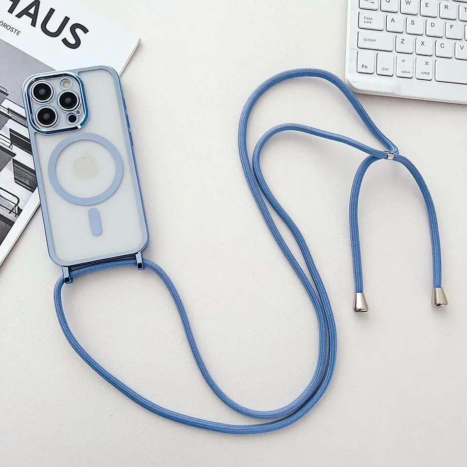 Luxury Phone Charm Strap For Magsafe Magnetic Case For iPhone 15 14 13 12 11 Pro Max 15 Plus Wireless Charging Cover Hange Rope