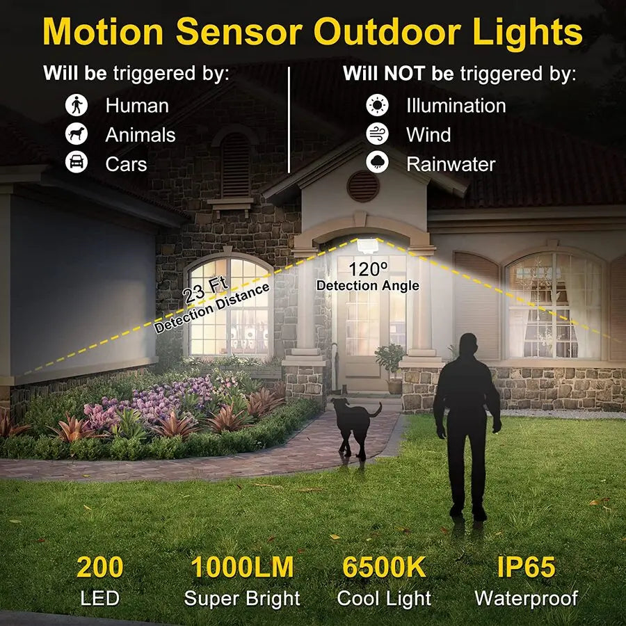 Solar Lights Outdoor Garden 200/288LED Solar Security Light Motion Sensor 3 Mode Waterproof Solar Powered Flood Lamp Yard Garage