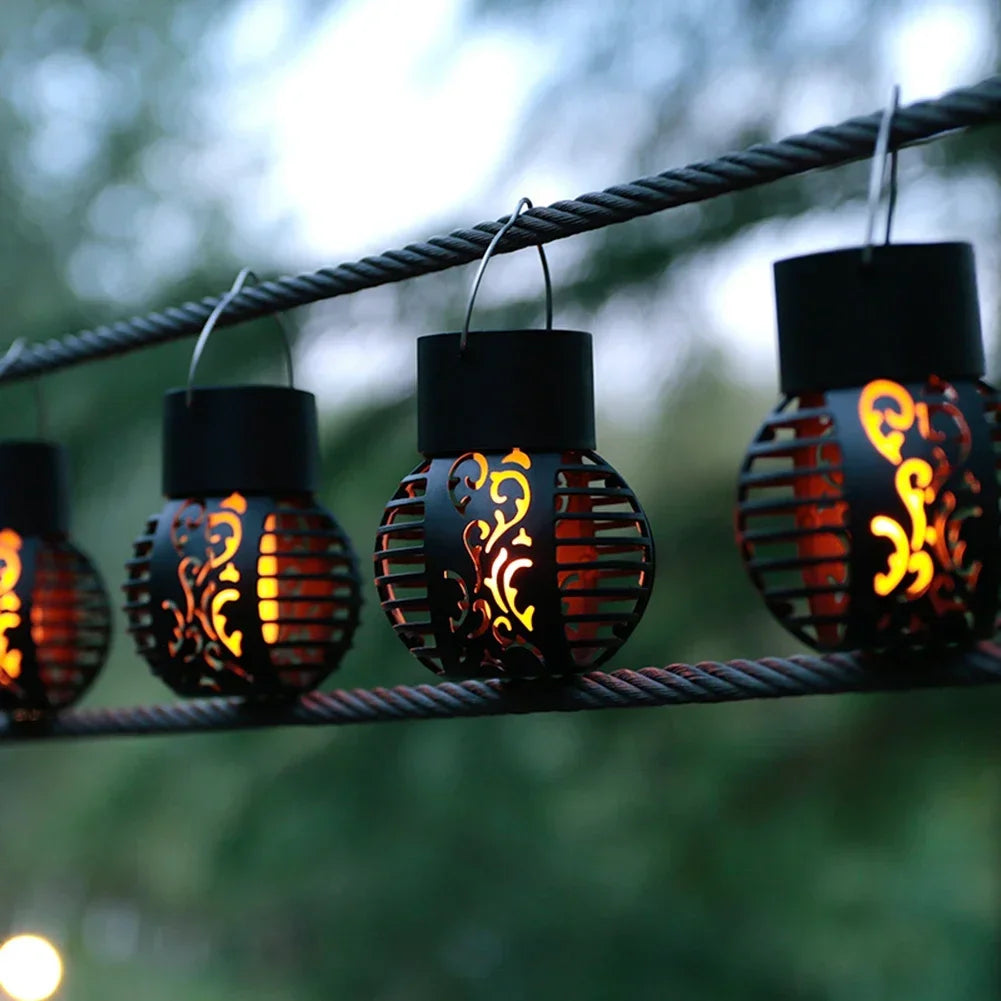Solar LED Outdoor Flame Effect Hanging Lantern Out Waterproof Garden Decoration Lamp Solar Fairy Light For Patio Garden Yard
