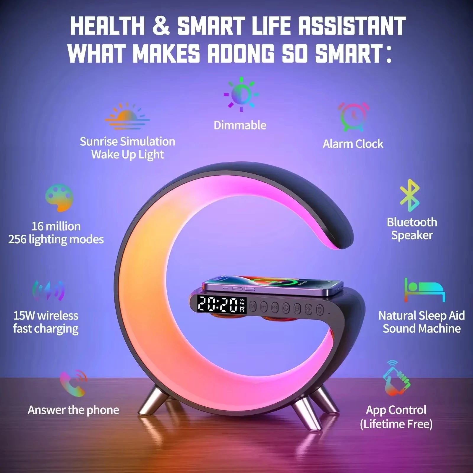 Multifunction Stand Speaker Wireless Charger Pad RGB Light Alarm Clock Speaker For iPhone Samsung