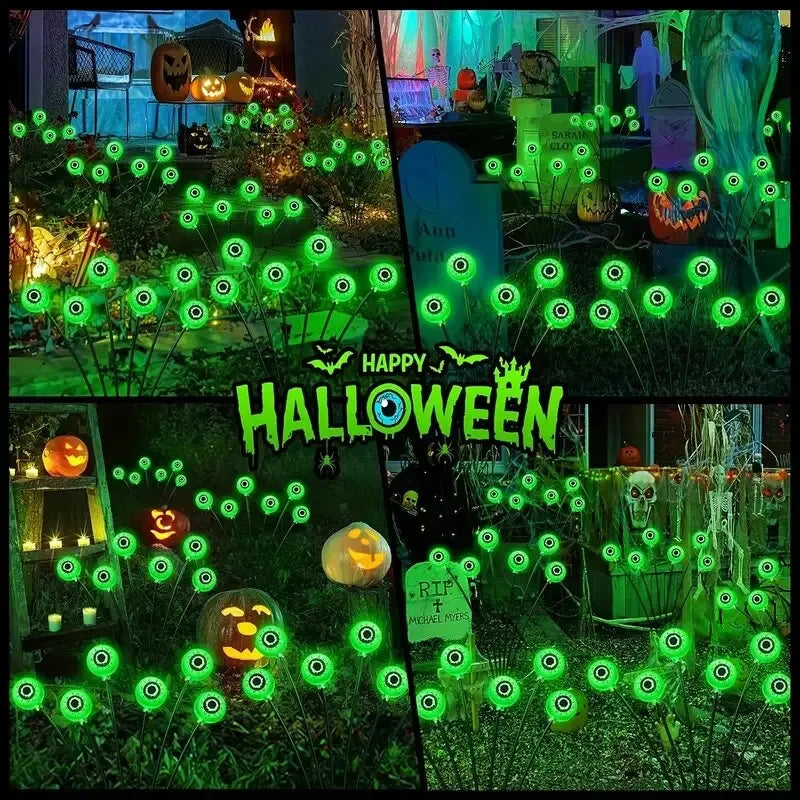 1/2/4pcs Solar Eyeball Lights, 6-Head Outdoor Firefly Lights Halloween Solar Stake Lights Garden,Lawn,Yard,Festival Decor