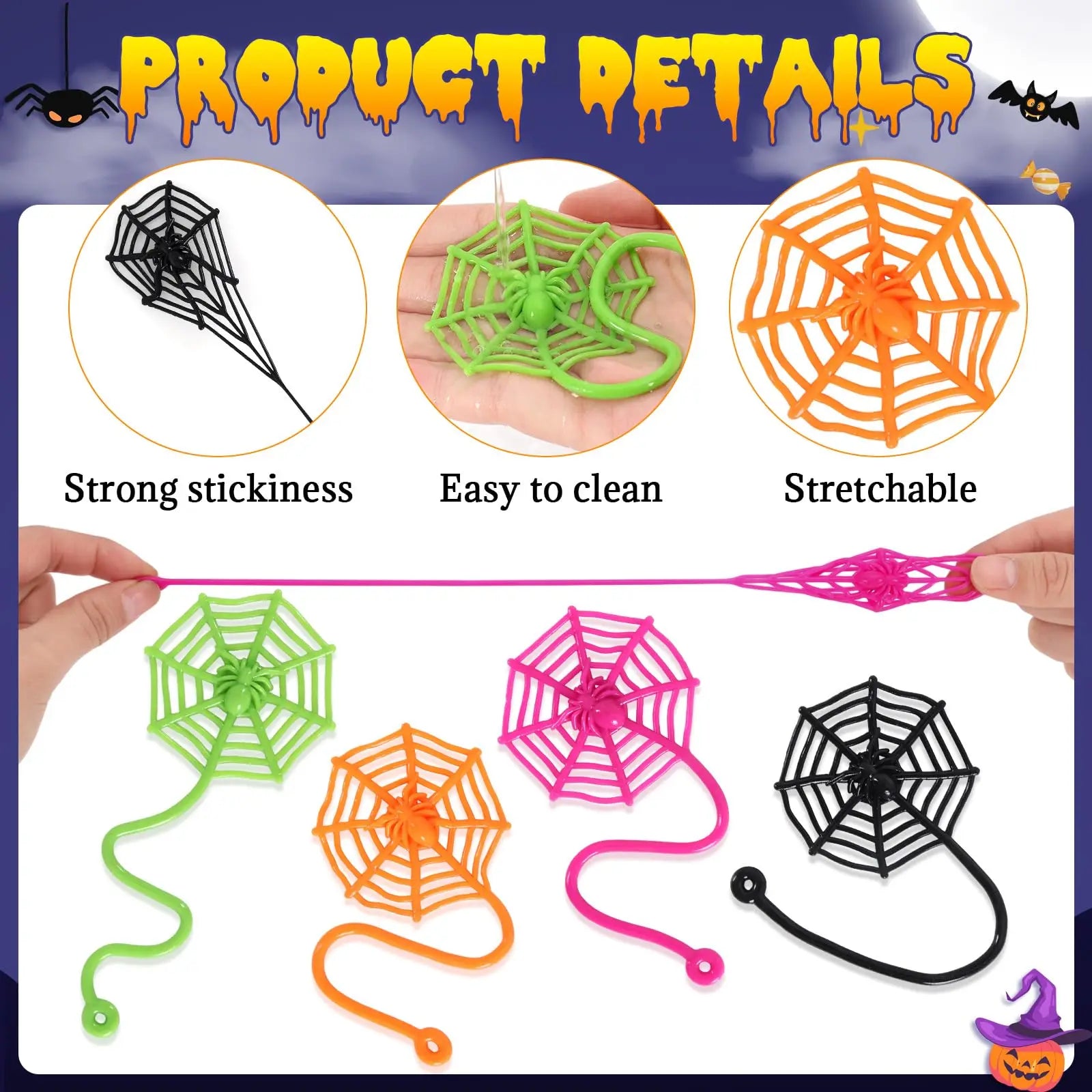 12-100pcs Halloween Cobweb Sticky Hands Toys Spider Web Sticky for Kids Goodie Bag Stuffers for Halloween Party Favor Supply