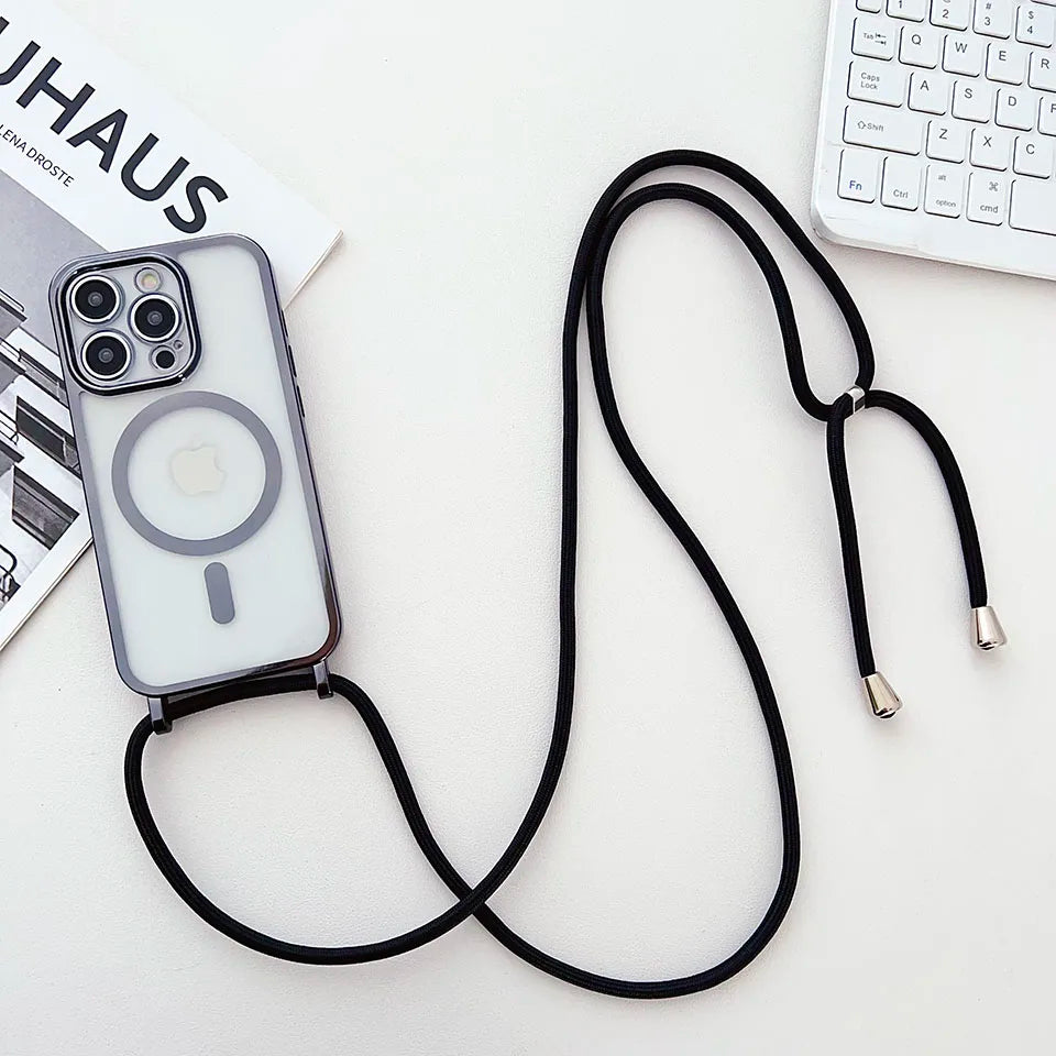 Luxury Phone Charm Strap For Magsafe Magnetic Case For iPhone 15 14 13 12 11 Pro Max 15 Plus Wireless Charging Cover Hange Rope