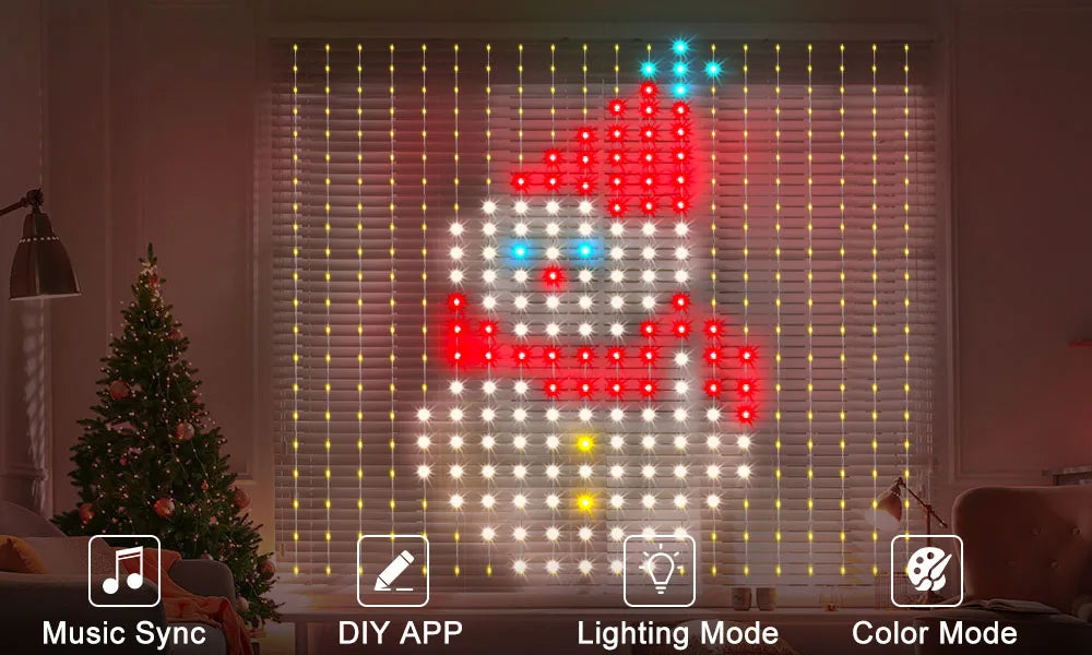 Christmas Light Smart LED Curtain Lights App Control Music Sync DIY Pattern IP67 Waterproof for Indoor Outdoor Party Decor