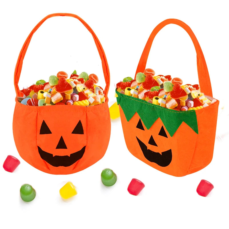 Halloween Pumpkin Candy Gift Bag With Handheld Cloth Pumpkin Cookie Snack Bags Halloween Party Decor Kids Favors Trick Or Treat