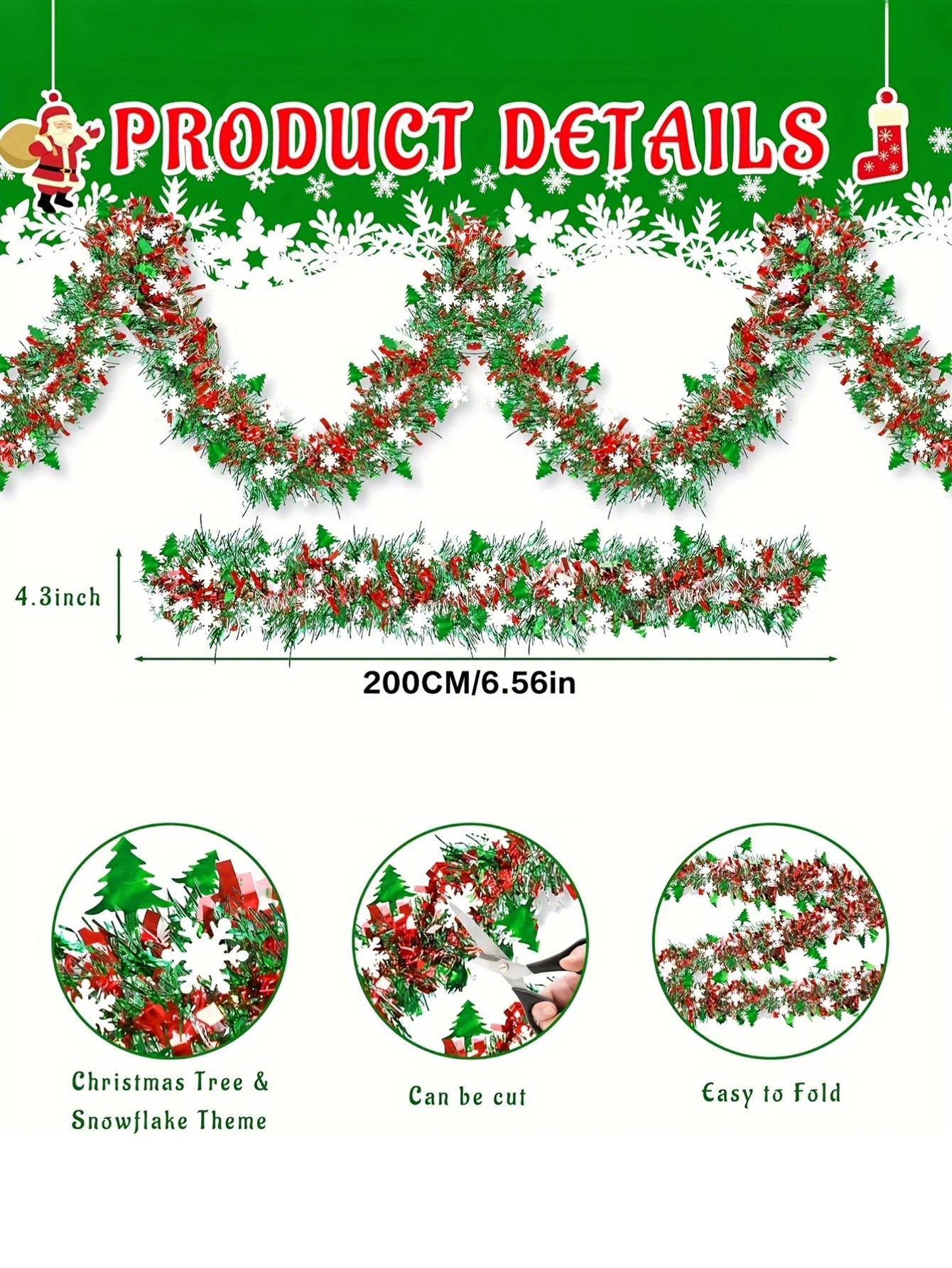 Christmas Tinsel Garland Metallic Shiny Garland Christmas Tree Garland Thick Hanging Christmas Decoration for Home