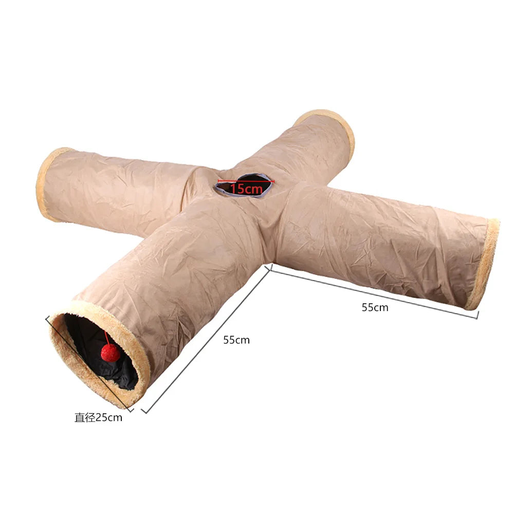 Collapsible Cat Winter Suede Tunnel for Puppy Rabbit Kitten Play Chase Hide Tunnel,Interactive Bedding Toy in 2 ways,3 ways, Cro