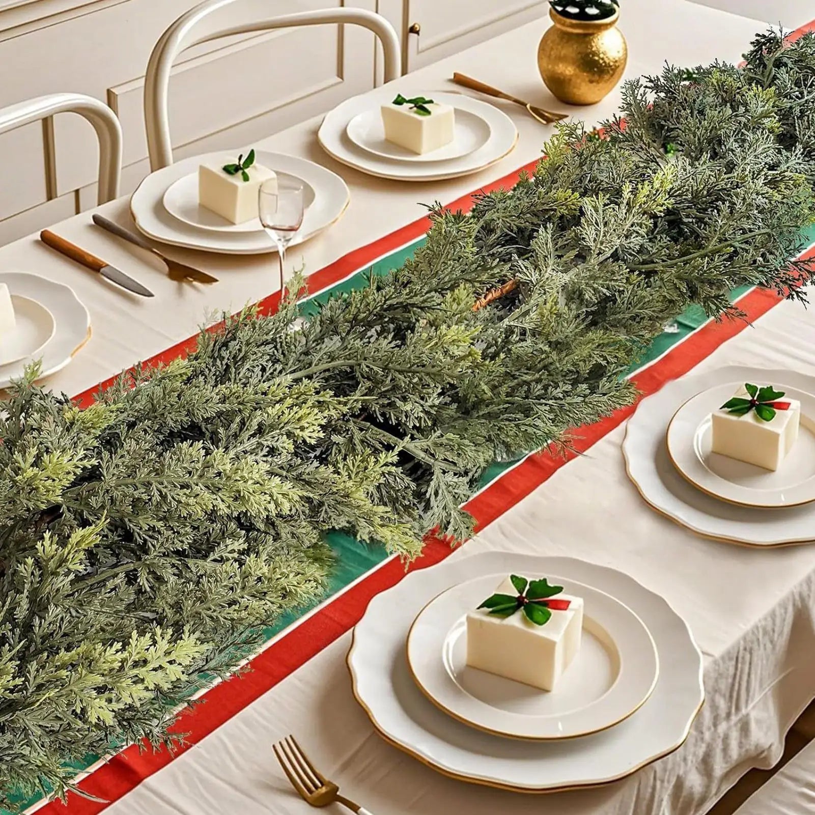 Realistic Christmas Cedar Garland Greenery Decor for Fireplace Stair Window Door Holiday Party Home Festival Decoration