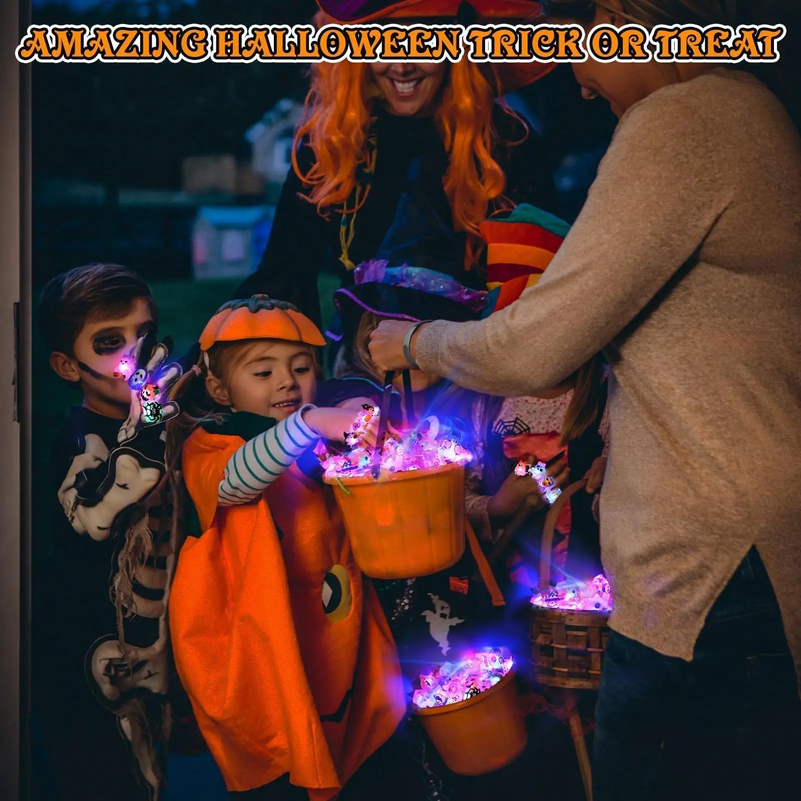 30-150PCS 3D Light Up Rings Bulk Halloween Treats Toys Party Favors for Kids Non Candy Treats Glow In The Dark Party Gifts for K