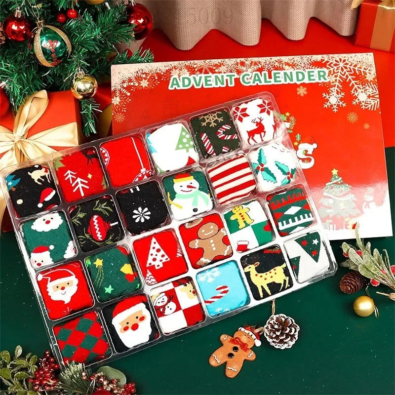 Xmas Socks Advents Calendar 2026 24 Day Countdown Christmas Socks Box Fun Colorful Unisex Socks Present for Men Women