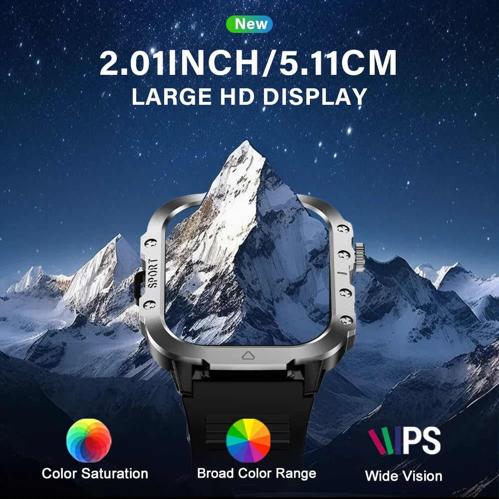 LAXASFIT Outdoor Sports Smart Watch 2.01 inch HD Screen LED Flashlight Bluetooth Talking Smart Watch Men Women Holiday Gift