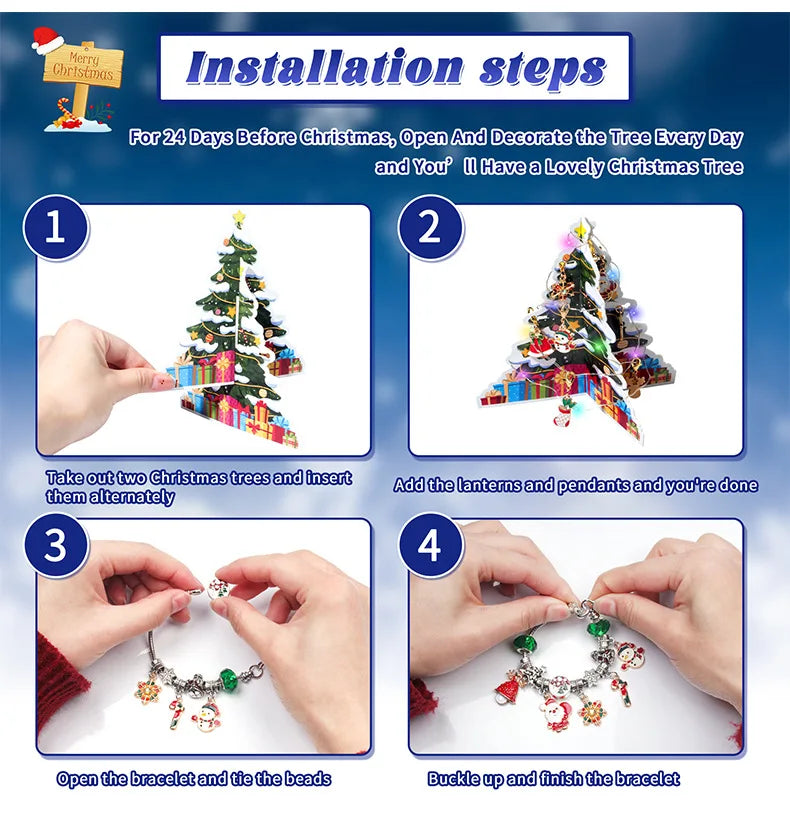 Christmas Advent Calendar 24day DIY Countdown Bracelet Surprise Blind Box Christmas Decoration Combo Bracelet Blind Box Gift Set