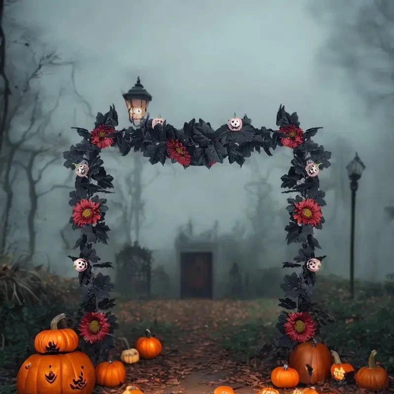 1 Halloween Wreath - 5.74ft Gothic Maple Leaves And Pumpkin Vines With Spooky Decorations To Create A Spooky Holiday And Firepla