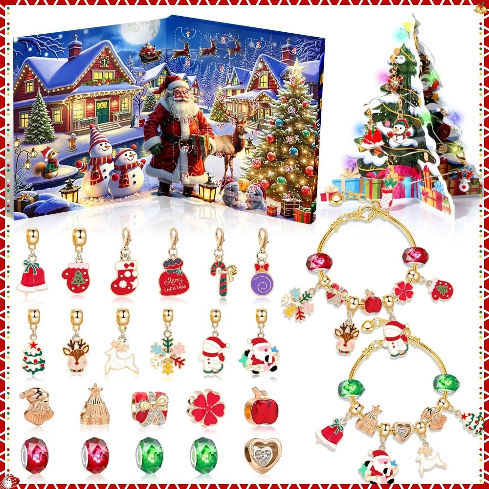 Christmas Advent Calendar 24day DIY Countdown Bracelet Surprise Blind Box Christmas Decoration Combo Bracelet Blind Box Gift Set