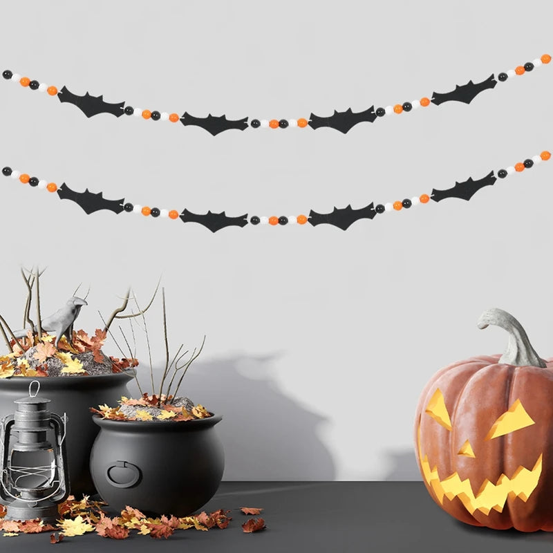 Halloween Pumpkin Bat Banner Garland Halloween Party Decorations Kids Halloween Non-Woven Banner Trick or Treat Party Supplies