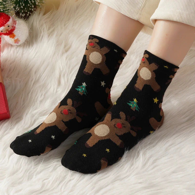 8 Pairs/Set Cute Christmas Socks Cotton Breathable Fashoin Funny Middle Tube Sock Comfortable Casual Warm Winter Gift Socks