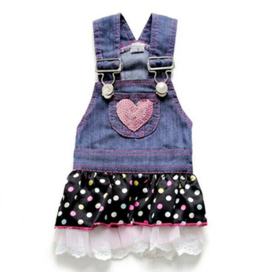 Denim Dot Dog Dress, Summer Pet Clothes, Wedding Skirt, Spring