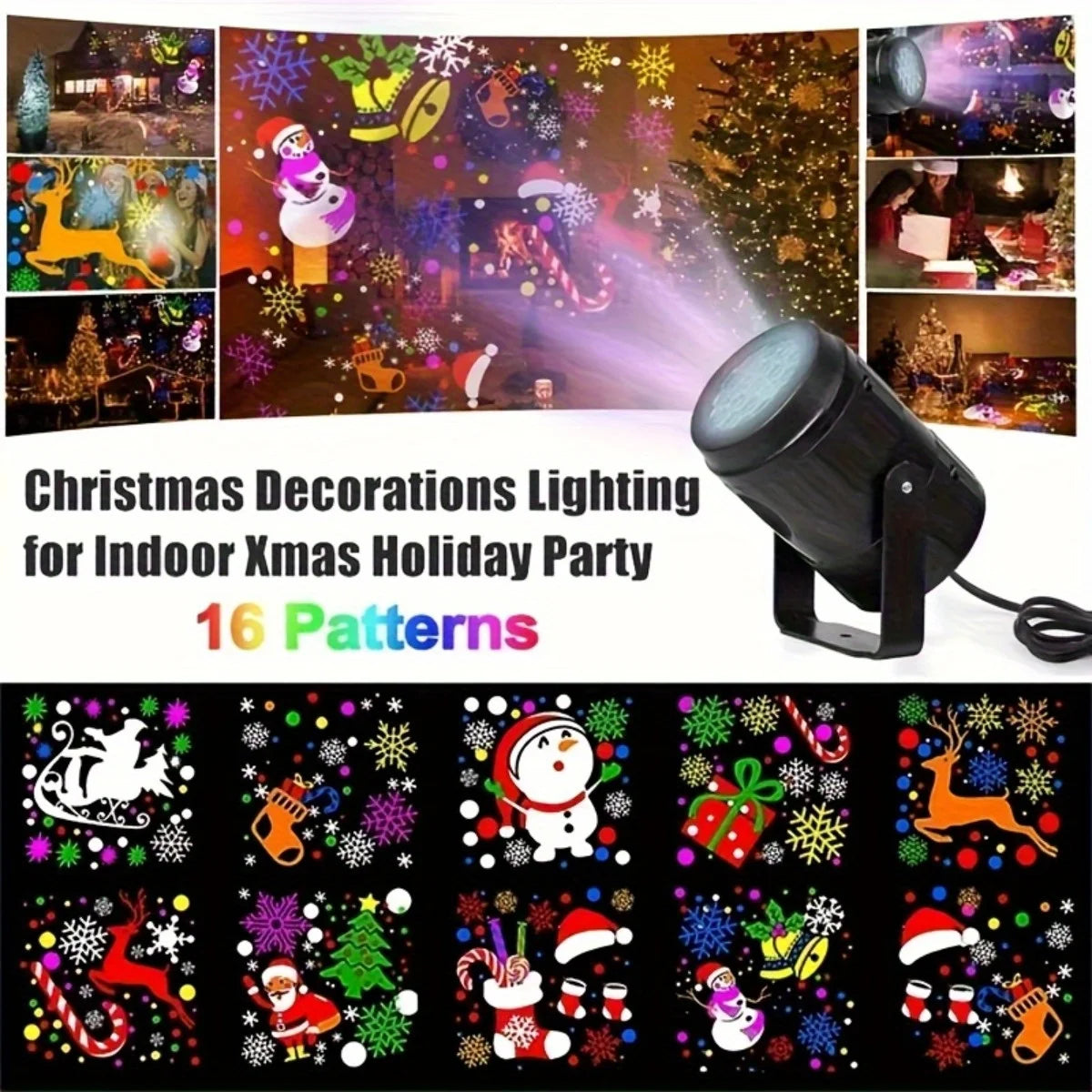 Christmas Projector Lights 16 Patterns Rotating LED Snowflake Laser Light USB Plug-in for Home Party Stage Christmas Decoration