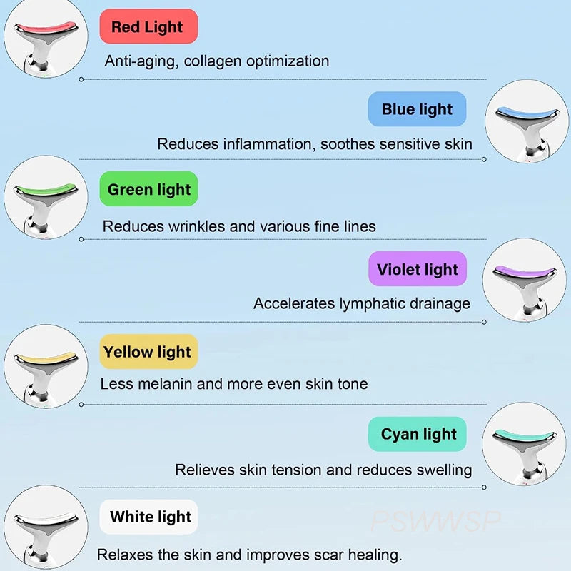 EMS Neck Facial Massager Lift Seven Colours LED Photon Therapy Vibration Face Beautify Anti Wrinkles Tightening Skin Care Device