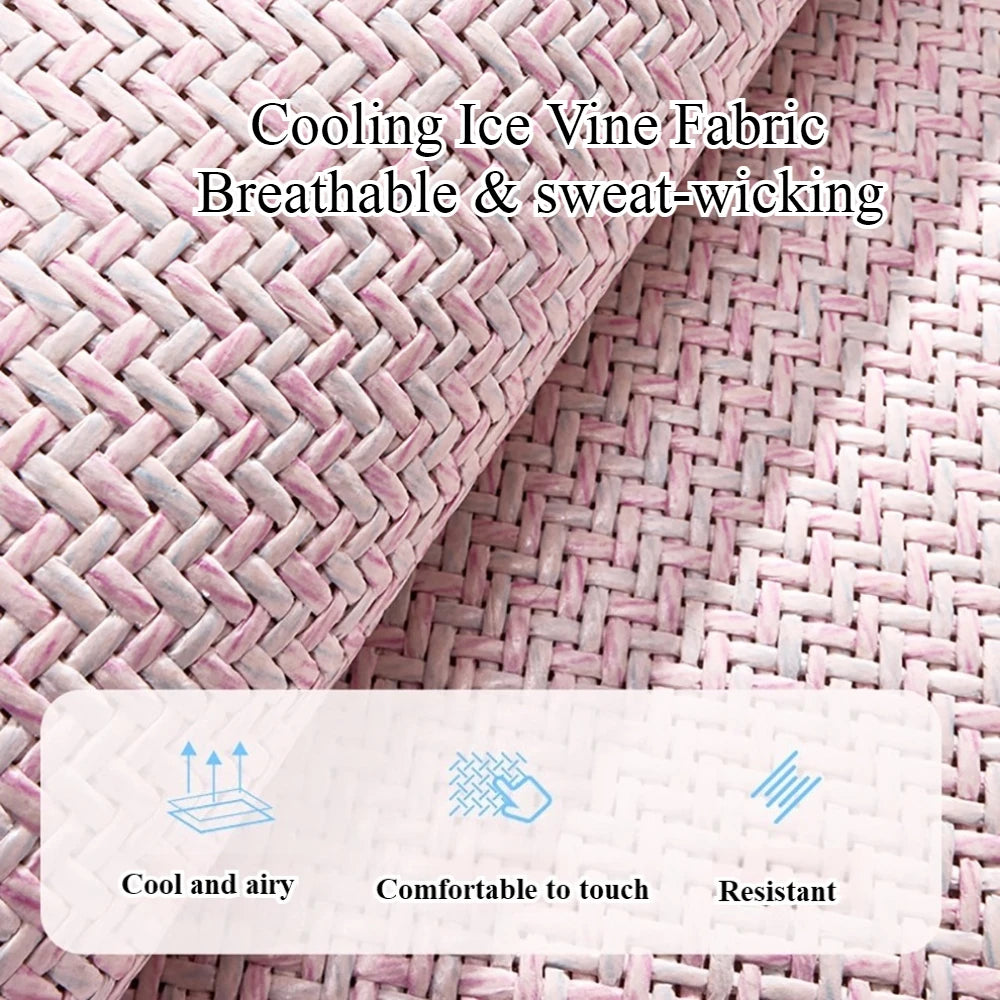 3pcs, Breathable Car Seat cushion - PU Leather + Cool Ice Rattan Weave, Playful Embroidery