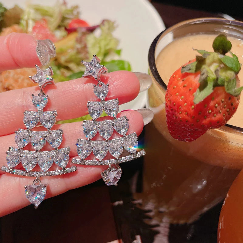European and American style versatile Christmas tree earrings with high-end feel and micro inlaid zircon Christmas earrings