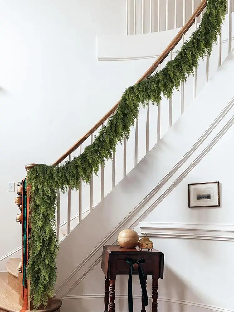 Realistic Christmas Cedar Garland Greenery Decor for Fireplace Stair Window Door Holiday Party Home Festival Decoration