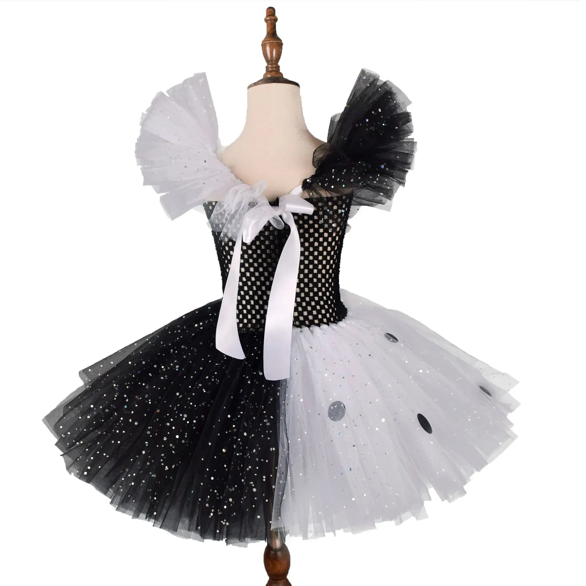 Cosplay Black White Cruella Girls Costume Black Dot Tutu Dress for Kids Villian Cruella De Vil Halloween Outfit Children Clothes