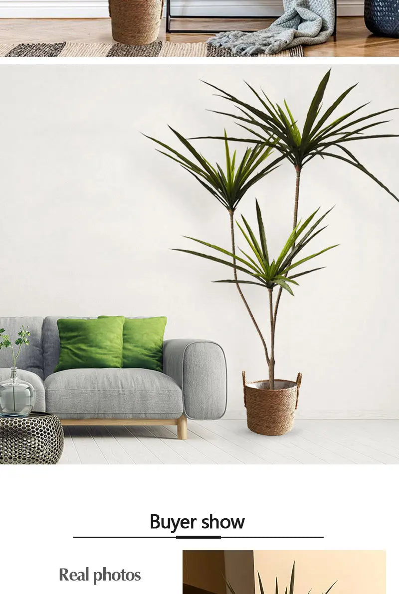 90-120cm Large Artificial Dracaena Plants Tropical Potted Tree Fake Plastic Palm Leaves Cycas Plant For Home Garden Indoor Decor