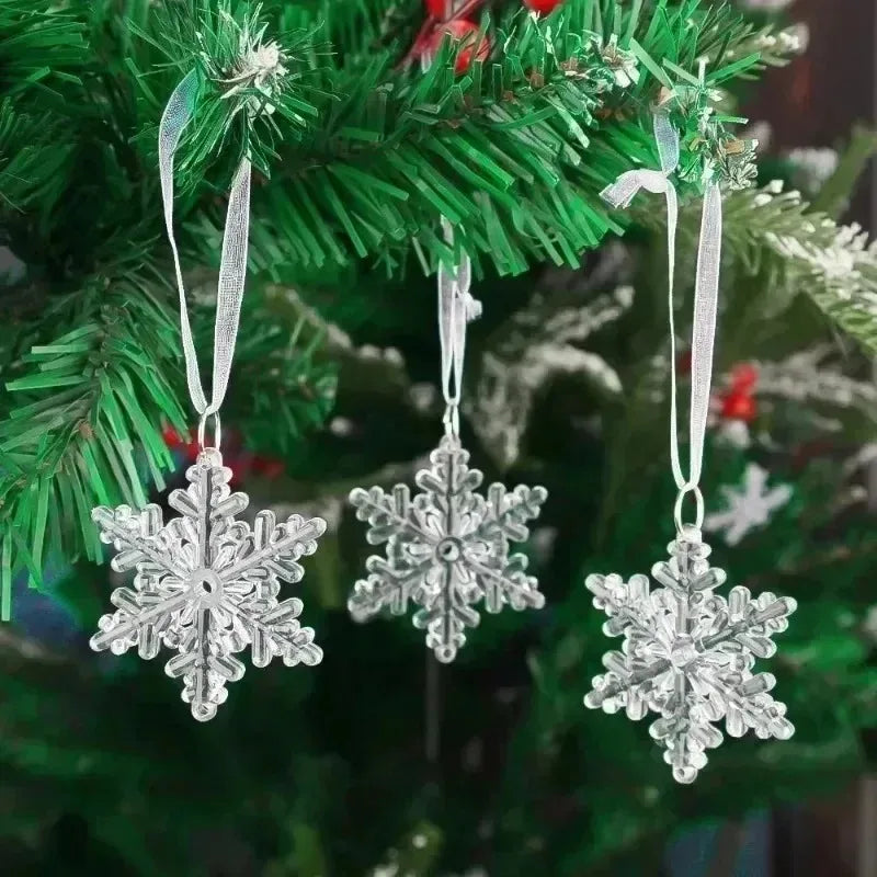 Christmas Acrylic Snowflake Clear Simulation Icicle Ornaments Xmas Tree Hanging Pendants DIY Winter New Year Party Decoration