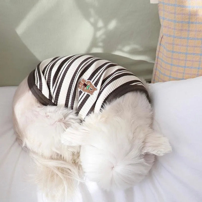 Cotton Rib Dog Shirt Sleeveless Stripe Vest for Small Dogs Teacup Chihuahua Yorkie Puppy Clothes Knitted Breathable Tank Tee