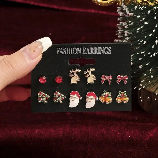 24pcs Christmas Combination Earrings Set for Women Small Shiny Zircon Xmas Tree Santa Claus Snowflake Earring Party Jewelry Gift