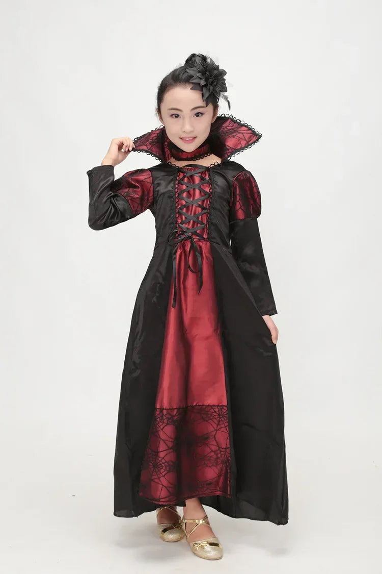 Halloween Fantasy Children's Costumes Ghost Bride Gothic Cosplay Girls Red Vampire Day of The Dead Kids Costumes for Boy Girl