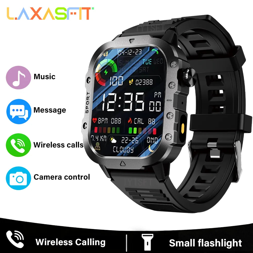 LAXASFIT Outdoor Sports Smart Watch 2.01 inch HD Screen LED Flashlight Bluetooth Talking Smart Watch Men Women Holiday Gift