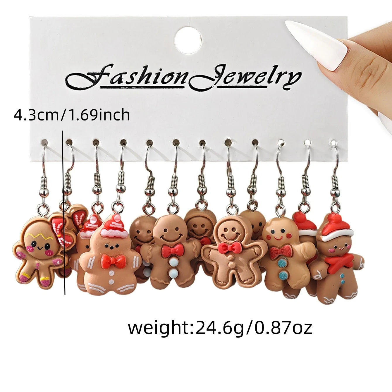 New Cute Cartoon Gingerbread Man Christmas Tree Santa Penguin Resin Drop Earrings Set Women's Christmas Gift Jewelry