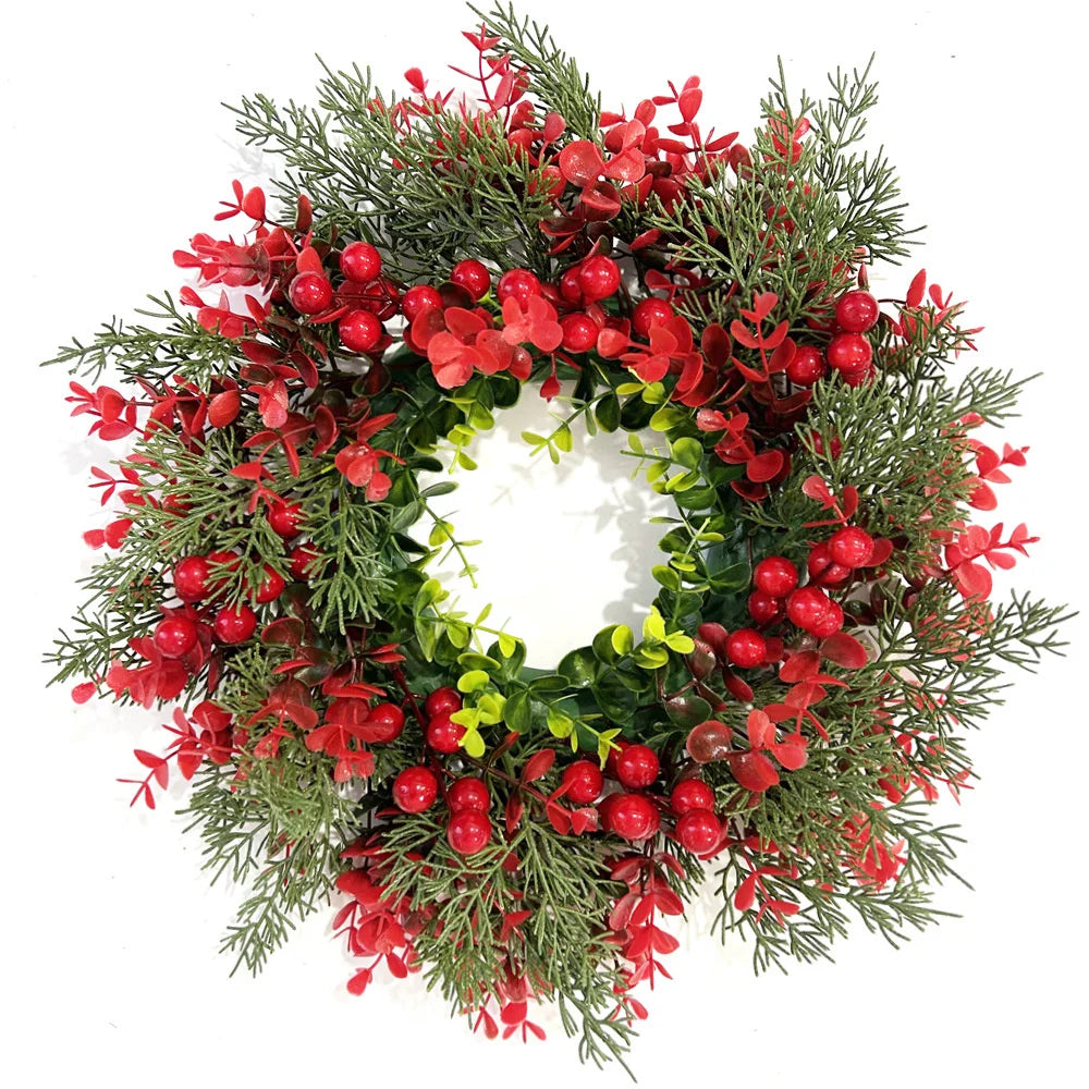 Artificial Red Berry Wreath 35cm Christmas Decor Hanging Garland for Winter Festival Xmas Outdoor Wall Decoration Fake Wreath