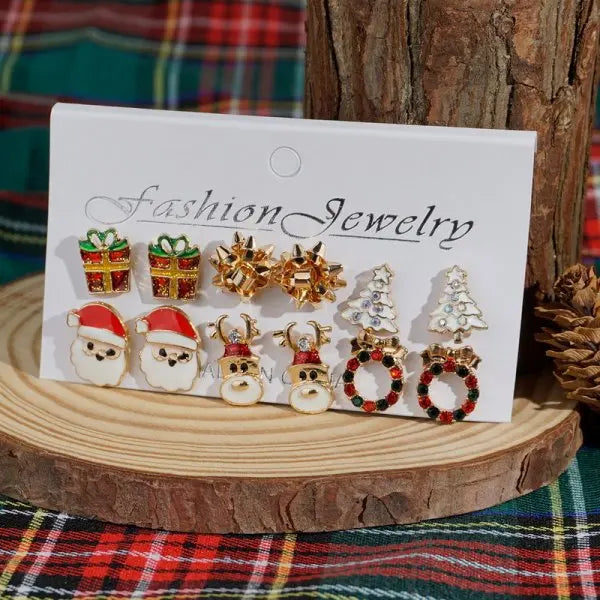 24pcs Christmas Combination Earrings Set for Women Small Shiny Zircon Xmas Tree Santa Claus Snowflake Earring Party Jewelry Gift