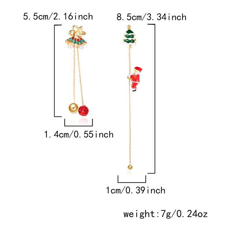 Moving Santa Claus Tassel Dangle Earrings For Women Christmas Tree Snowflake Asymmetric Long Chain Earring New Year Jewelry Gift