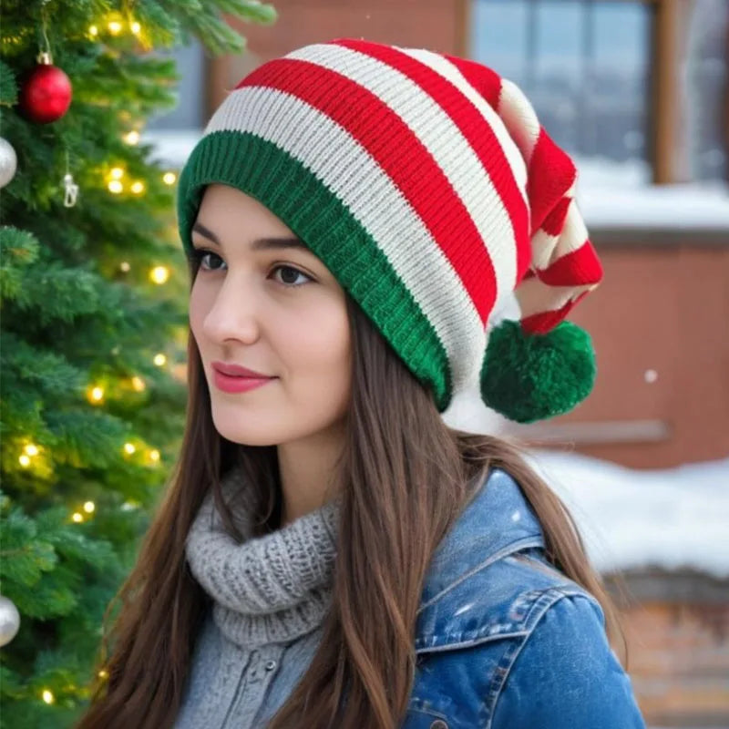 Stripe knit Christmas Hat Xmas Winter Red Hat For Woman And Man Unisex 2025 New Year Festive Party Supplies Gifts