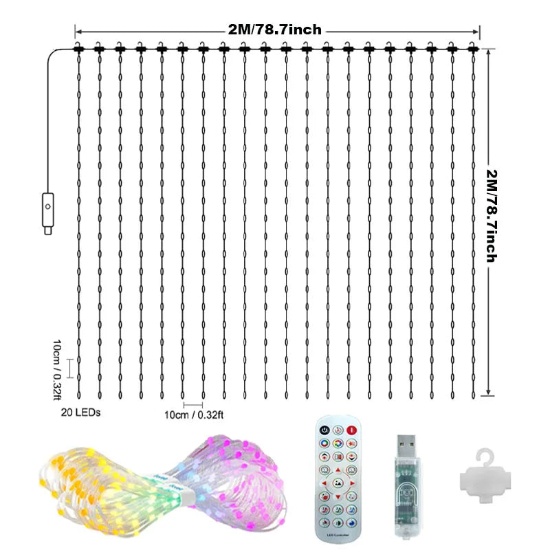 Christmas Light Smart LED Curtain Lights App Control Music Sync DIY Pattern IP67 Waterproof for Indoor Outdoor Party Decor